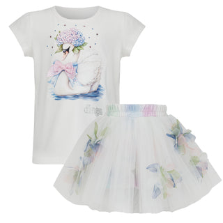 Daga pastel bloom swan top and tulle skirt set for girls