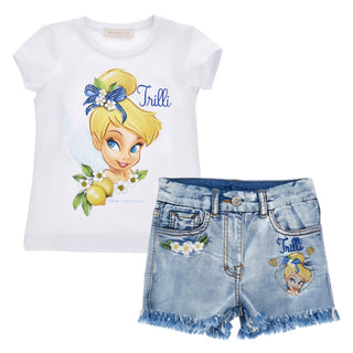 Monnalisa girls Tinker Bell top and denim shorts