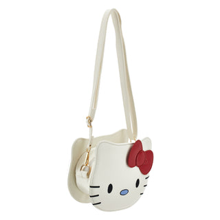 White hello kitty bag with a red bow on a white background