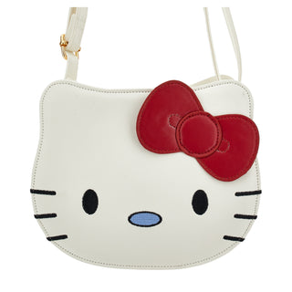 White bag shaped as hello kitty with a red bow on a white background