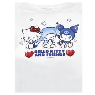 White t-shirt with Hello Kitty and friends design on a white background