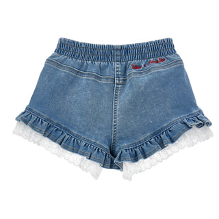 Monnalisa denim girls shorts with lace trim back view