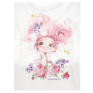 Close up of pink haired girl print on Monnalisa tunic top