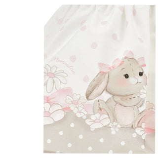 Detail of floral and bunny border print on Monnalisa SS6 baby girl skirt