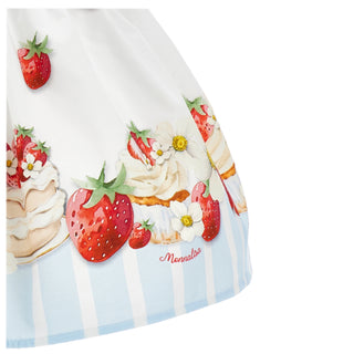 Detail of Monnalisa girls skirt with strawberry cake and flower print