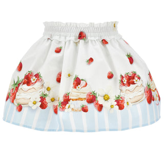 Monnalisa girls strawberry and cake print skirt with elasticated waist