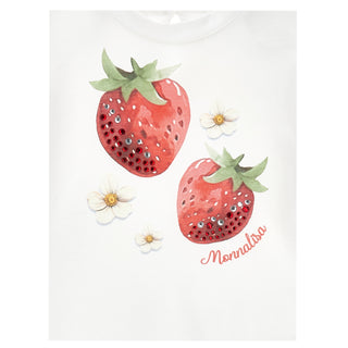 Close-up of Monnalisa girls top with crystal embellished strawberries and flowers