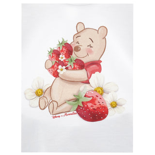 Close-up of Winnie the Pooh strawberry print on Monnalisa baby girls top