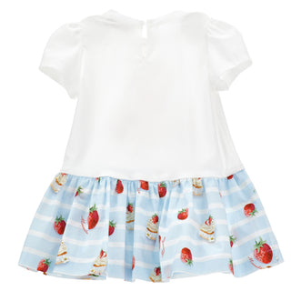 Back view of Monnalisa Winnie The Pooh strawberry dress for baby girls