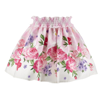 Pink gingham floral skirt for girls by Monnalisa