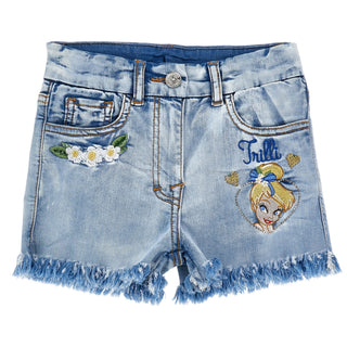 Girls Denim shorts with Tinker Bell embroidery and frayed hems by Monnalisa